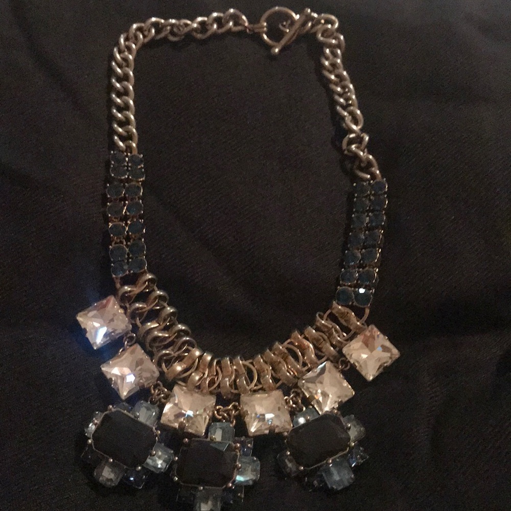 Necklace with black, navy and diamond like stones